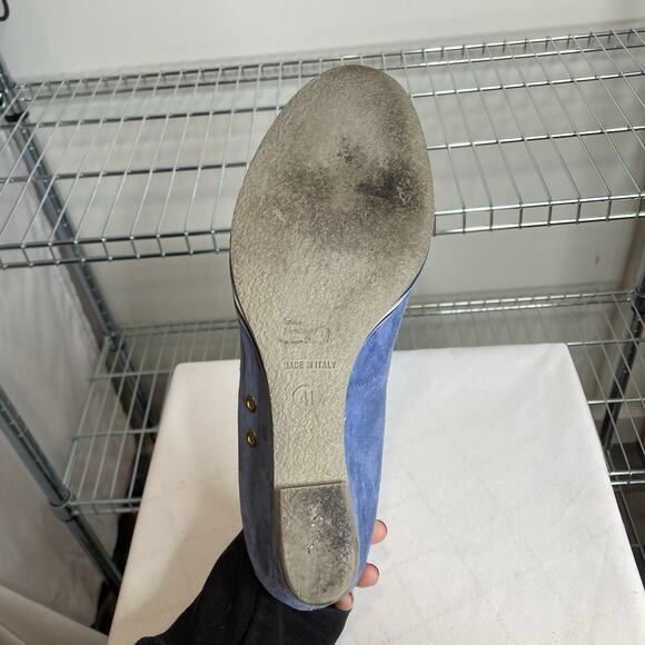 Michael Pasinkoff Women's Blue Suede Wedge Heels Size 41/10 Old Money Euro Chic - Picture 4 of 6